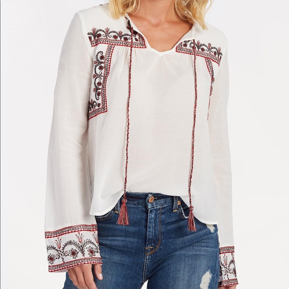 Evereve Embroidered Tassel Top